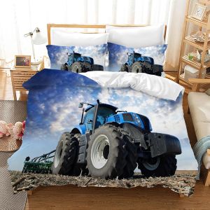 Sjzg-Housse De Couette Tracteur,3d Motif Tracteur Parure De Lit 3 Pi&egrave;ces,Motif Tracteurs Pour Enfant Gar&ccedil;on Housse De Couette En Avec 2 Taies D'oreiller(Tracteur 4, 135 X 200 Cm) - Neuf