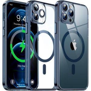 THEF-Coque Magnétique Transparente pour iPhone 12 Pro (6.1'') avec Objectif Film, [Compatible avec MagSafe] [Protection Antijaune & Antirayure & Antichoc] Etui Housse Dur avec Silicone Bord, Bleu - Neuf