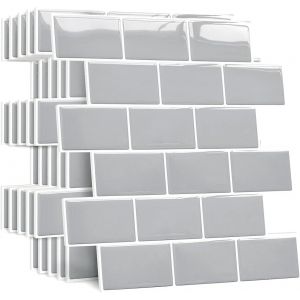 (Gris) 10 pièces de crédence adhésive épaisse pour cuisine et salle de bain, faux carreaux muraux adhésifs, crédence de cuisine blanche adhésive, carrelage mural adhésif 3D en PVC imperméable - Neuf