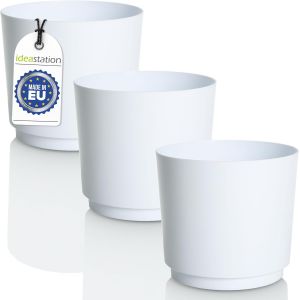 ERYI-Mata - Lot De 3 Pots De Fleurs - 17,5 Cm - 2,5 L - Blanc - Incassables - En Plastique - Pour Différentes Plantes Et Fleurs - Pour L'Intérieur Et L'Extérieur - Neuf
