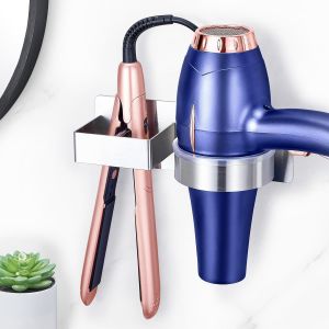 KALANKA-Porte Seche Cheveux Mural, Support Seche Cheveux et Lisseur, en Acier Inoxydable Porte Seche Cheveux Sans Percage, Organisateur de Salle de Bain Multifonction Pour Hôtel, Barbershop - Neuf