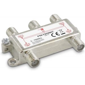 336114 Répartiteur TV Antenne TNT 4 Sorties à fiche F Blindé Métal, Splitter Téléviseur pour 4 postes - Neuf