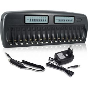 KYAOAYO-Lcd Chargeur De Piles Aa Aaa 16 Slot Pour Piles Rechargeables Aa/Aaa Ni-Mh Ni-Cd Avec Protection Ic Intégrée Et Bloc D'Alimentation (Chargeur Inclus) - Neuf