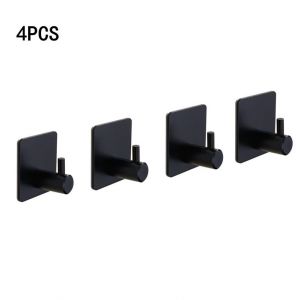 Crochet porte-serviettes autocollant sans perçage (noir), lot de 4, en acier inoxydable, pour salle de bain, toilettes, cuisine - Neuf