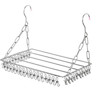 Séchoir à chaussettes, séchoir à chaussettes, étendoir à linge suspendu avec 36 pinces à linge coupe-vent en acier inoxydable pour chaussettes, sous-vêtements, vêtements et serviettes - Neuf