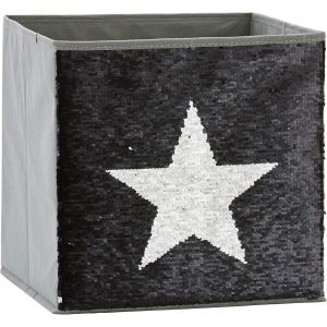 lbgwp60-Love It Store It - Cube De Rangement - En Tissu Avec Paillettes Réversibles - Pliable - Renforcement Carton - Compatible Étagère Cube Kallax - 32X32X32Cm - Gris Motif Étoile Noir Ou Argent - Neuf