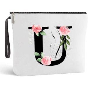 Trousse De Toilette Femme Fille, Jolies Fleurs Roses, Cadeau Personnalis&eacute;, Trousse Maquillage A-Z Avec Nom, Doublure En Soie &Eacute;l&eacute;gante, Fermeture &Eacute;clair En M&eacute;tal De Haute Qualit&eacute; - Neuf