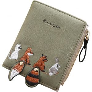 Portefeuille Brod&eacute; Pour Femme Avec Motif Animal,Poche Zipp&eacute;e Pour Pi&egrave;ces De Monnaie Et Porte-Cartes &Agrave; Fen&ecirc;tre Transparente Pour Un Usage Quotidien Portefeuille Brod&eacute;,Vert Fonc&eacute;,Beaut&eacute; De - Neuf
