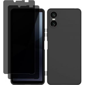 Sony Xperia 10 Vi - Coque Silicone Noir + 2x Verre Trempé Anti¿Espion (Confidentialité) | Protection Écran Antichoc Et Anti¿Rayures, Découpes Précises - Neuf