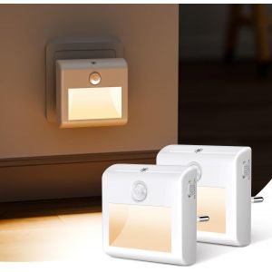 Subzonal-Lot De 2 Veilleuses Led Avec D&eacute;tecteur De Mouvement Et De Cr&eacute;puscule, Blanc Chaud, Luminosit&eacute; R&eacute;glable, Modes Auto/On/Off, Veilleuse &Agrave; Brancher Sur Prise Murale, Pour Couloir, Escaliers, Cha - Neuf