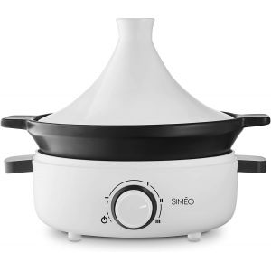 Subzonal-Sim&eacute;o Tajine &Eacute;lectrique Pour 4 Personnes - Cuisson Homog&egrave;ne, 3 R&eacute;glages De Chaleur - Couvercle En C&eacute;ramique, Plaque Grill Int&eacute;gr&eacute;e - Capacit&eacute; 1,8l - 30,5 X 25 X 26 Cm - Blanc - Neuf