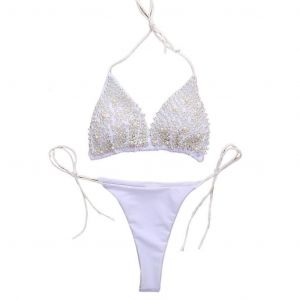 Deux Pièces Cravate Côté Bikinis Ensemble Perles Maillot De Bain À Lacets Maillot De Bain Pour Femmes - Neuf