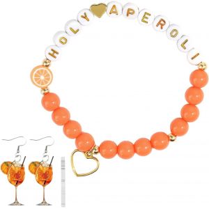 Kal-Cadeau Aperol Pour Femme, 1 Bracelet Aperol Et 2 Boucles D'oreilles Aperol En Verre À Vin, Décoration Aperol Pour Fêtes Et Anniversaires, Pour Petite Amie, Collègues, Familles - Neuf