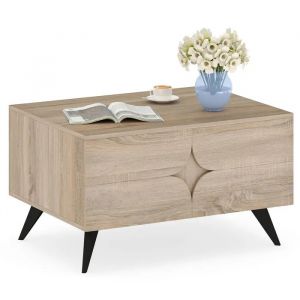 Table Basse Salon en Bois COSTWAY, Espace de Rangement Arri&egrave;re, Compartiments Ouverts, 3 Tiroirs, 4 Pieds Sur&eacute;lev&eacute;s, 80 x 60 x 46cm - Neuf
