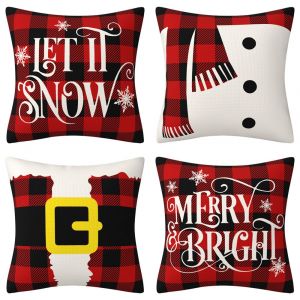 45x45cm 4pcs-Noir et Rouge V&eacute;rifier No&euml;l housse de Coussin en Lin housse de Coussin housse de Coussin - Neuf