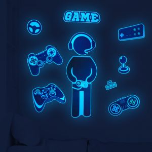 Stickers muraux phosphorescents pour gamers, parfaits pour la chambre et la salle de jeux des enfants. Autocollants, imperm&eacute;ables et amovibles. - Neuf