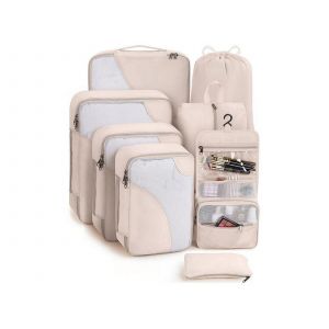 Lot de 8 sacs de rangement de voyage, cubes de compression beiges - Neuf