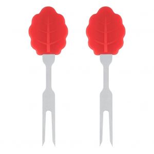 Hjlian Lot De 2 Fourchettes En Acier Inoxydable En Forme De Feuille Pour Barbecue, Pour La Cuisine Maison, Pour Collations Aux Fruits (Rouge) - Neuf