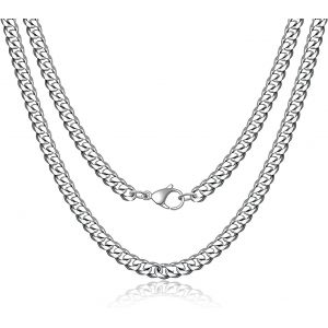 Trahoo-Collier Pour Homme 6mm/9mm Chaîne Cubaine Collier Pour Homme En Argent, Acier Inoxydable, 18/20/22/24 Pouces - Neuf