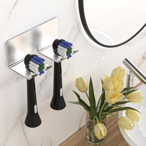 KALANKA-Porte-Brosse &agrave; Dents &eacute;lectrique Mural, Porte-Brosse &agrave; Dents sans percer pour Salle de Bain Support de Brosse &agrave; Dents Autocollant Porte-t&ecirc;te de Brosse &agrave; Dents (Argent&eacute;, Petit) - Neuf