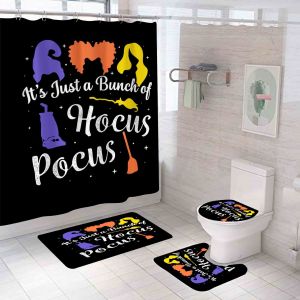 Rideau de douche Halloween Hocus Pocus 4 pièces et tapis étoile de dessin animé 30 x 18 pouces, accessoires de salle de bain, décoration d'intérieur avec forme en U et forme en T - Neuf