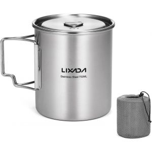 Ulteronixshop-Lixada Tasse Camping Pot Ultralight &Agrave; Piston Inoxydable Avec Couvercle Et Poign&eacute;e Pliable Pour Camping En Plein Air Randonn&eacute;e P&eacute;destre - Neuf