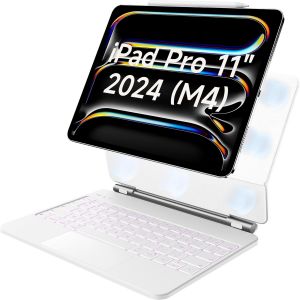 Chenquansarl-Clavier Pour Ipad Pro 11 Pouces (M4 2024),Uniquement Pour Ipad Pro 11 Pouces 2024 (5e Gén) Étui Clavier Avec Pavé Tactile,Rétroéclairage,Support Magnétique,Clavier Léger,Azerty,Blanc - Neuf