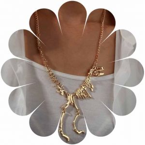 Kal-Collier Dinosaure En Or Collier Pendentif Squelette T-Rex Exagéré Collier En Y À Longue Chaîne Pour Femme Et Ados - Neuf