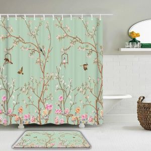 Ensemble De Rideau De Bain Imperméable À L'Eau,Rideau De Douche Hoshower,Plante,Fleur,Oiseaux,Toilettes,Polymères Coordonnants,Tapis Lea,Décoration D'Intérieur.Dm3034.60X40Cm Only Mat - Neuf