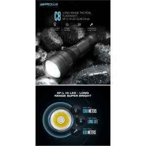 Astrolux C8 argent XP-L HI Long Shot 1300Lumens 7 / 4modes A6 Pilote Tactical EDC LED Lampe torche &agrave; la recherche de lampe torche - Neuf
