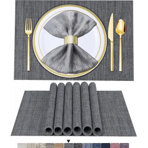 Sjzg-Lot De 6 Sets De Table , Set De Table En Vinyle Tiss&eacute; Gris, Set De Table Lavables Et Durables, Tapis De Table &Agrave; Usage Int&eacute;rieur/Ext&eacute;rieur - Neuf