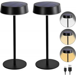 Ulteronixshop-Lot De 2 Lampe De Table Exterieur, Lampe Chevet Sans Fil Dimmables, 3 Cct Lampe Solaire Interieur, Ip67 Lampe De Chevet Rechargeable, Pour Salle &Agrave; Manger, Chambre, Salon, Camping - Neuf