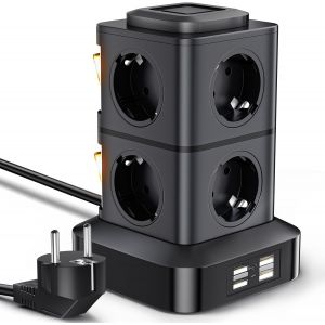 12 en 1 Multiprise Electrique 8 Prises et 4 USB (Max 5V/3.4A) Multiprise avec Interrupteur 2500W avec Protection Contre Les Surcharges et 3 Mêtre Câble pour Bureau Maison Voyage - Neuf
