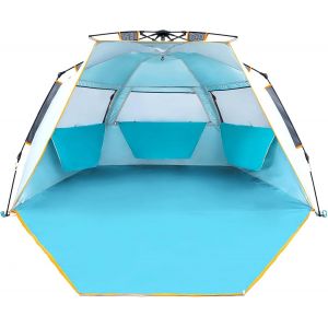 Checarzhn--No1-Abris De Plage 3-4 Personnes Parapluie De Plage Portatif Instantané De Plage Avec Upf 50 Tente Pour Protection Solaire Sunshade Portative D'auvent - Neuf