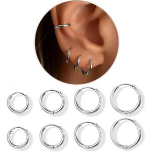 Kal-Boucles D'oreilles Creoles Pour Femme Homme Acier Inoxydable Argent Or Boucle D'oreille Creoles Cartilage Daith Helix Piercing Anneau Oreille Bijoux Hypoallergéniques Femme 6/8/10/12mm - Neuf
