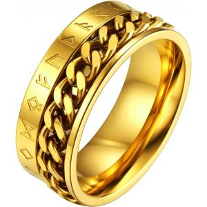 Kal-Bague Viking Homme Rune Bagues Anneau Anti Stress Runique Nordique Or/Noir/Acier Inoxydable Taille 54-64,Bijoux Anneau Tournant Vintage Vikings Cadeau Pour Homme Femme - Neuf