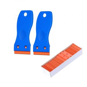 Pack de 2 1.5 Plastique Rasoir lames avec 100pcs Double Tranchant des Lames en Plastique pour Enlever les &Eacute;tiquettes Autocollants Autocollants sur les Fen&ecirc;tres de Verre (Bleu) - Neuf