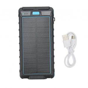 Chargeur De T&eacute;l&eacute;phone Solaire Portable 20000mah Banque D'alimentation Solaire Avec Boussole Et Lampe De Poche Led Pour Ext&eacute;rieur Noir Bleu - Neuf