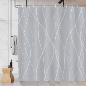 KALANKA-Rideau de Douche Rayures Modernes, Rideau de Baignoire Gris Blanc Ray&eacute; 180 x 180 cm Polyester Imperm&eacute;able R&eacute;sistant &agrave; la Moisissure 12 Crochets - Neuf