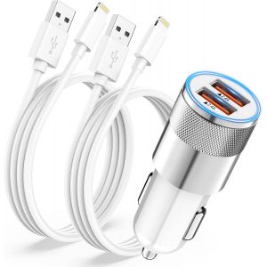 Thef-Chargeur Voiture Iphone Avec 2x Câble Lightning [Certifié Apple Mfi],Chargeur Allume Cigare Usb Rapide 2.4a Adaptateur Prise Allume Cigare Usb Chargeur Voiture Pour Iphone 14 13 12 11 Pro Max/Xs - Neuf