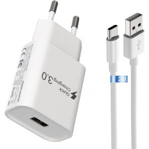 Type-C Fast Charger For Samsung Galaxy A16 A15 A14 A13 A12 4g/5g S10 S9 S8 A04s A05s A33 A23 A32 A21s A53 S24 S23 S22 S21 S20 Compatible Xiaomi Redmi Note13 /13c Cable 2m Us - Neuf