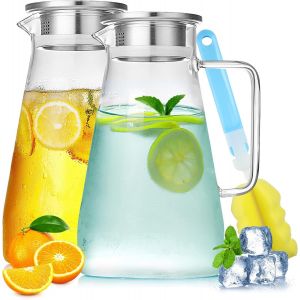 Mevronisshop-2 Pi&egrave;ces Carafe En Verre De 2,3l, Pichet En Verre Avec Couvercle, Cruche D'eau En Verre Borosilicat&eacute;, Carafe Eau En Verre Avec Brosse Pour Boisson Maison/Th&eacute; Glac&eacute;/Vin/Caf&eacute;/Lait - Neuf