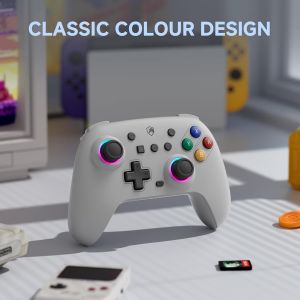 KALANKA-Manette Switch 2 Gris, 2025 Couleur R&eacute;tro Manette Switch sans Fil avec Hall Joysticks/RGB/Macro/Turbo/Vibration/6 Axes, Manette Switch Pro Bluetooth Compatible avec Switch/OLED/PC/Adroid/iOS - Neuf