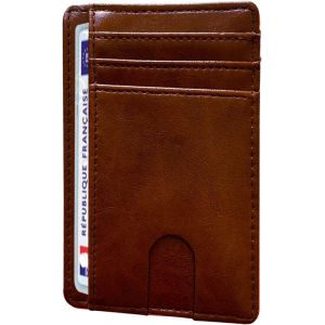 CAUC-Porte Carte identit&eacute; fran&ccedil;aise, Portefeuille Carte bancaire Anti piratage, en Cuir | Blocage RFID | Anti fraude, Anti piratage | &Eacute;l&eacute;gant et Minimaliste (S Marron) - Neuf