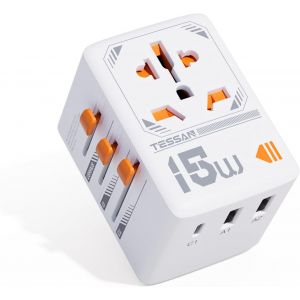 JGD-Adaptateur Prise Universelle, Travel Adapter avec 1 USB C et 2 USB A, Adaptateur Universel de Voyage France vers USA Japon Canada UK Chine Italie Australie Tha&iuml;lande - Neuf