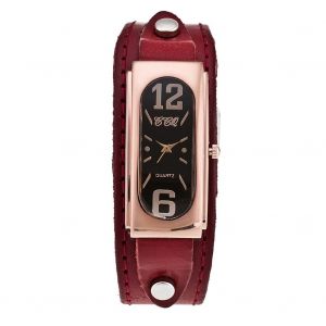 Montre A Quartz Vintage Ccq Pour Homme, Bracelet En Cuir Synthetique, Cadran Rectangulaire, En Alliage (Rouge) - Neuf
