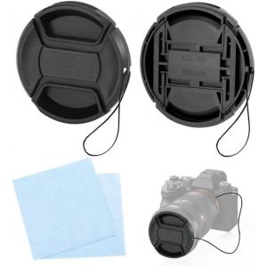 Lot de 2 capuchons d'objectif 62 mm avec chiffon de nettoyage et corde pour Nikon Canon Fuji Sony DSLR compatible avec Nikon NIKKOR Z 35 mm f/1.8 S et autres objectifs à filetage 62 mm - Neuf