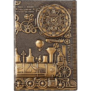 Eryi-Carnet De Voyage En Cuir, Carnet Ligné A5 Couverture Rigide, Relief, 200 Pages, Fait Main, Journal Intime Vintage Cahier De Notes Notebook Calepin Bloc Note, Cadeau Femme Homme Train 3d Bronze - Neuf