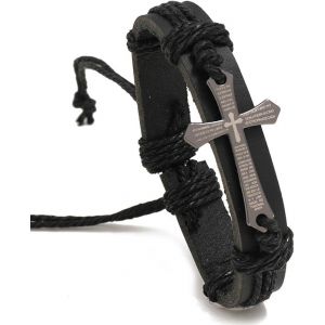 Kal-Bracelet Tressé En Cuir Tressé Avec Croix En Forme De Chauve-Souris - Bracelet Manchette Ethnique Tribal Élastique Pour Homme Et Femme - Neuf