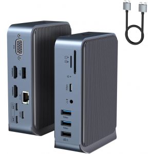 Station D'Accueil Usb C Pour Macbook Pro/Air, 15-En-1 Usb C Hub Triple Monitor Via Vga/2 * Hdmi, 100W Pd Laptop Dock Pour Hp, Dell (Usb-A/C 3.0, Rj45 Ethernet, Audio Et Micro, Sd/Tf) - Neuf